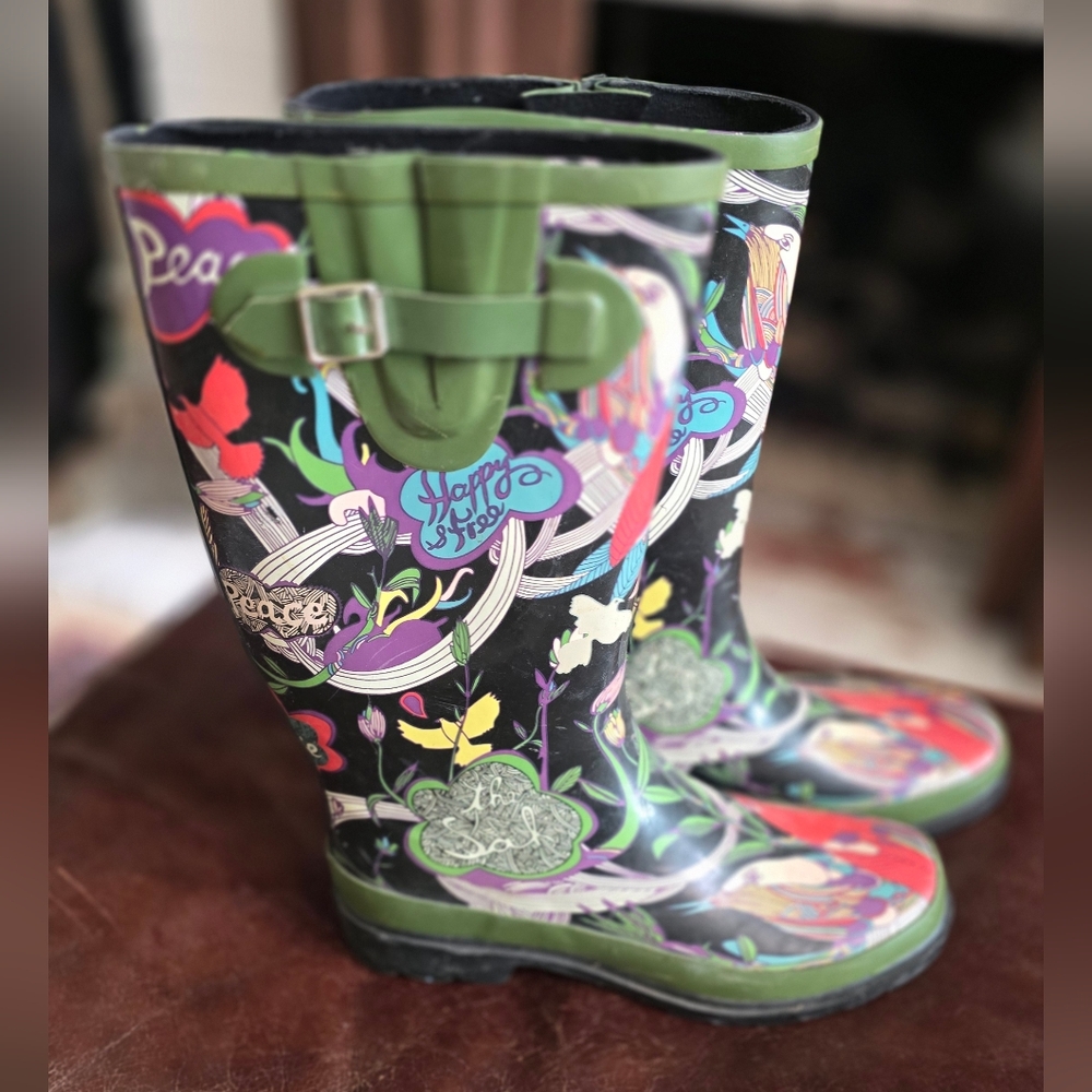 The Sak Women's Rain Rubber Boots Waterproof Sz. 9 Peace Nature